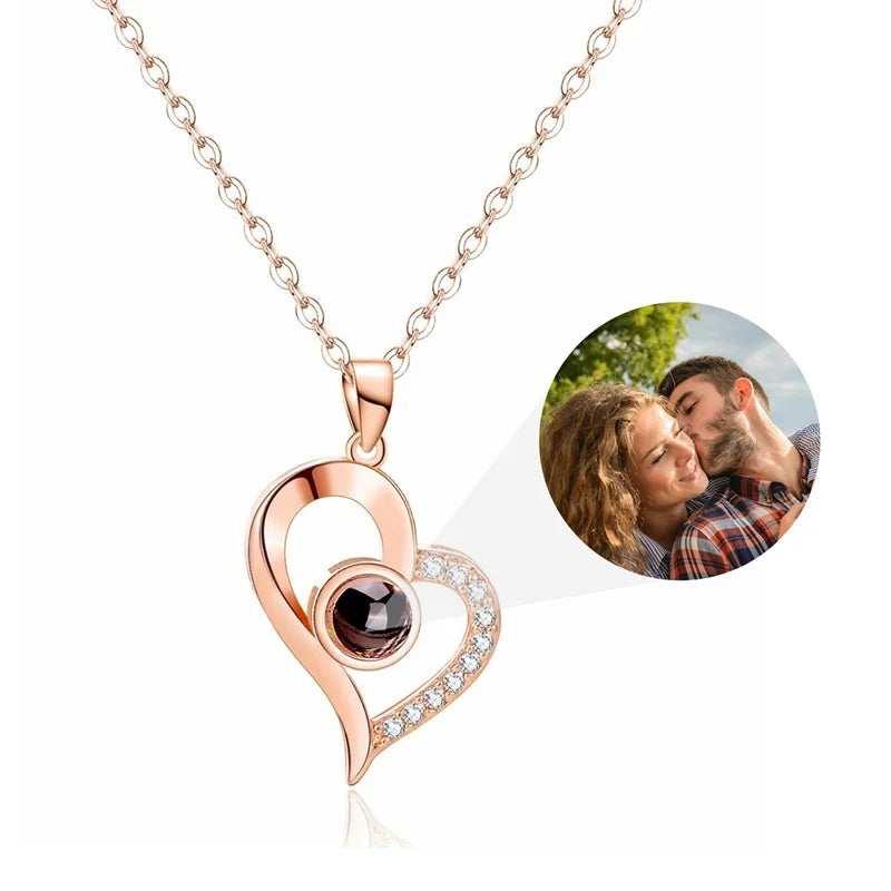 Custom Projection Necklace Personalized Picture Heart Pendant Necklace Memorial Photo Jewelry Valentines Day Gifts for Her