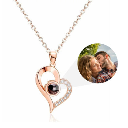 Custom Projection Necklace Personalized Picture Heart Pendant Necklace Memorial Photo Jewelry Valentines Day Gifts for Her