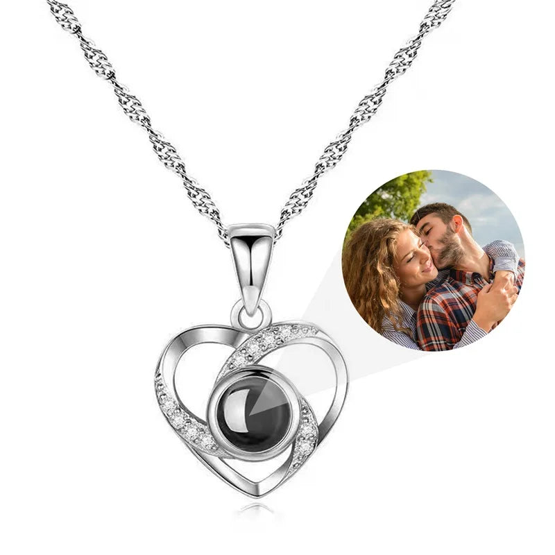 Custom Projection Necklace Personalized Picture Heart Pendant Necklace Memorial Photo Jewelry Valentines Day Gifts for Her