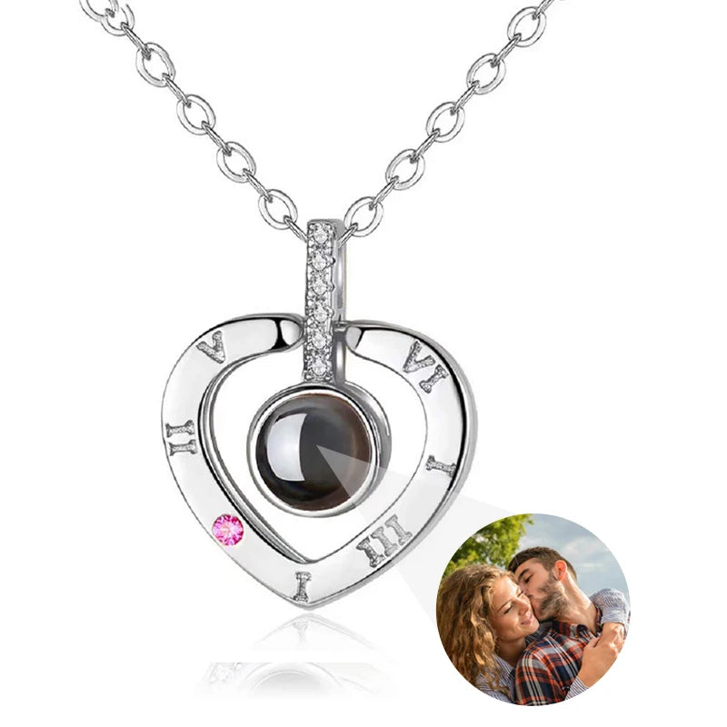 Custom Projection Necklace Personalized Picture Heart Pendant Necklace Memorial Photo Jewelry Valentines Day Gifts for Her