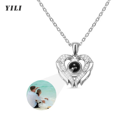 Custom Projection Necklace Personalized Picture Heart Pendant Necklace Memorial Photo Jewelry Valentines Day Gifts for Her