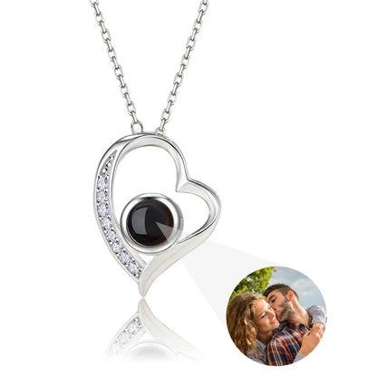 Custom Projection Necklace Personalized Picture Heart Pendant Necklace Memorial Photo Jewelry Valentines Day Gifts for Her